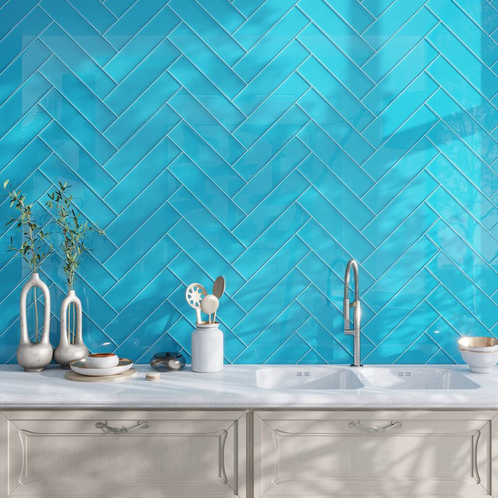 Apollo tile 4" x 16" Colorway Glossy Sapphire Blue Glass Tile (5.33 sq ft/case) - 12 Pack
