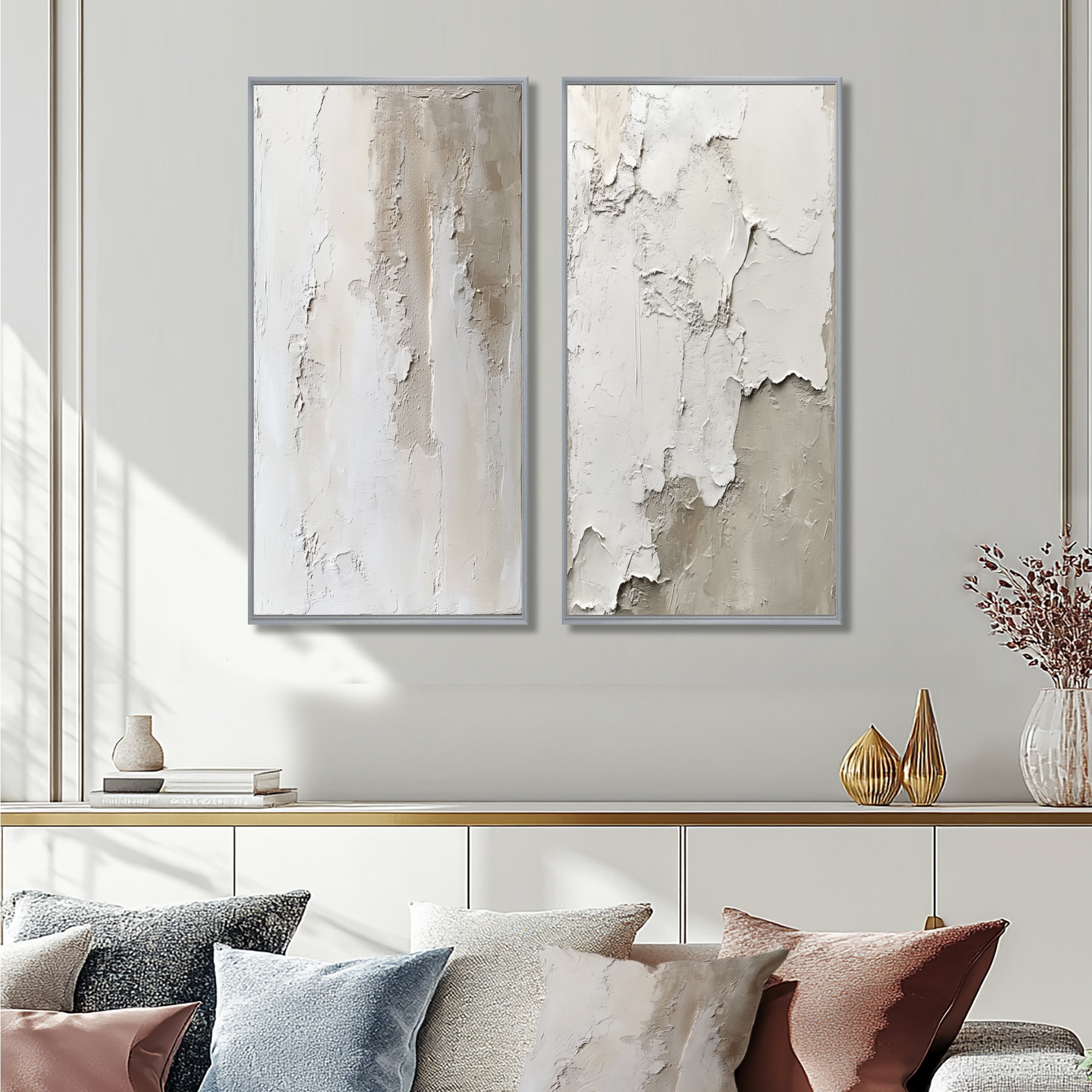 Designart Soft Cream Abstract Layer - Minimalist Framed 2 Piece Wall Decor