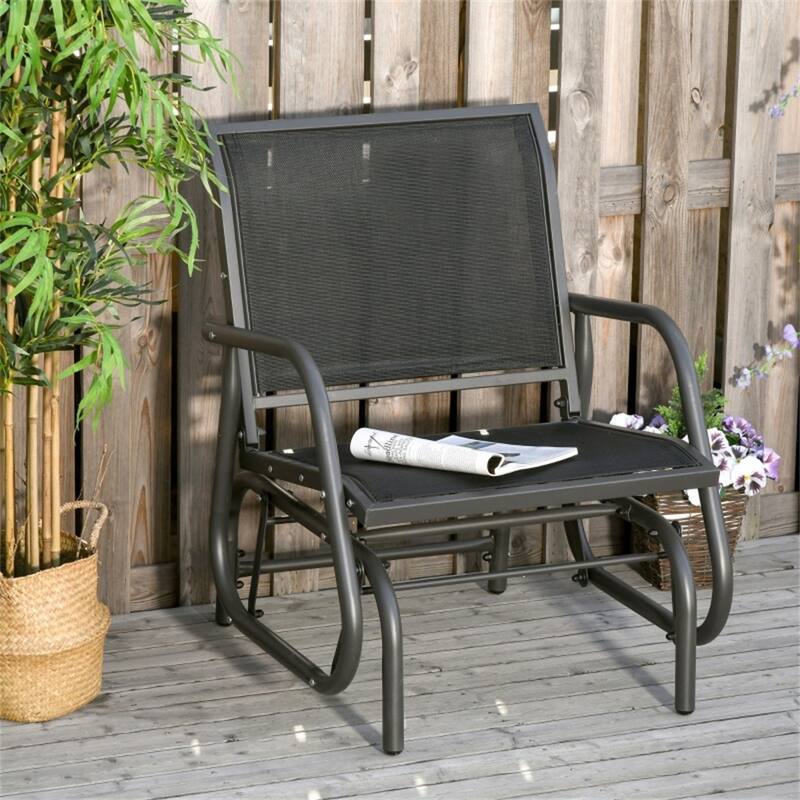 Comfortable Outdoor Glider Chair with Steel Frame and Weather-Resistant Mesh Curved Armrests - 29.5" W x 26" D x 33.5" H