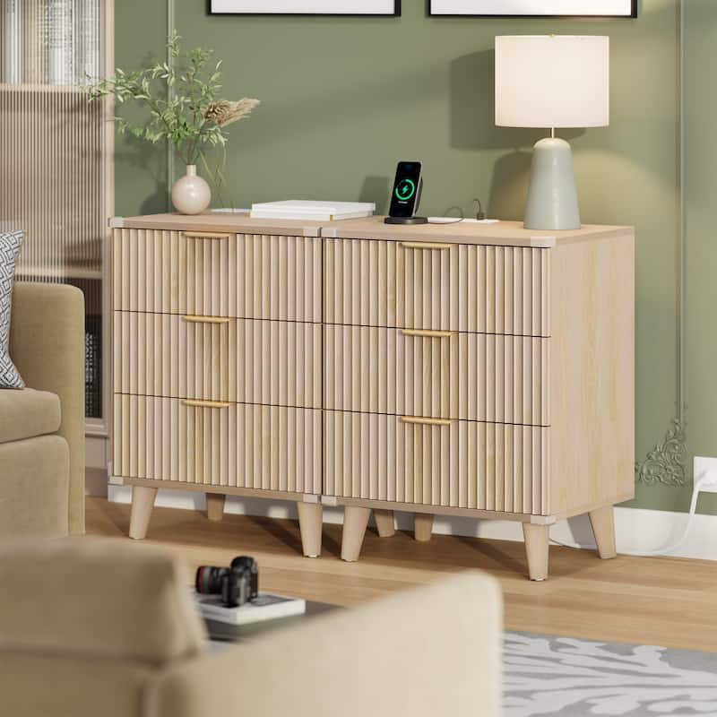 3 Drawer Dresser for Bedroom Nightstand with Charging Station
