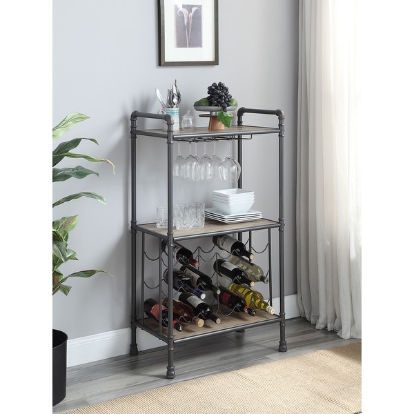 Metal Wine Rack in Antique Oak Sandy Gray Finish AC00364