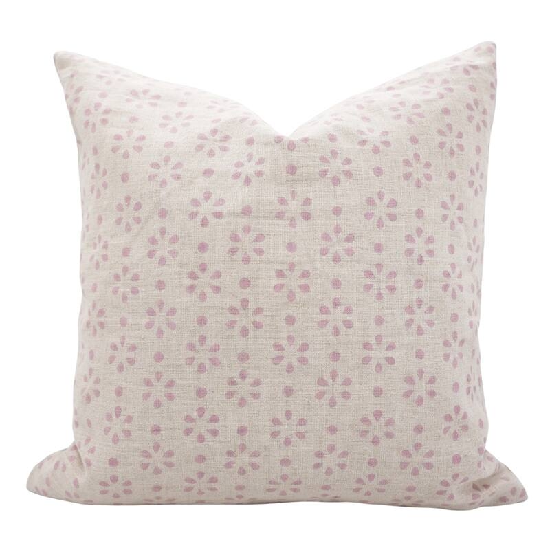 Fabdivine Handmade Block Print Floral Pillow Cover, Soft Pure Linen for Sofa, Alpana - Rang Phool- Light Pink - 14"X20"