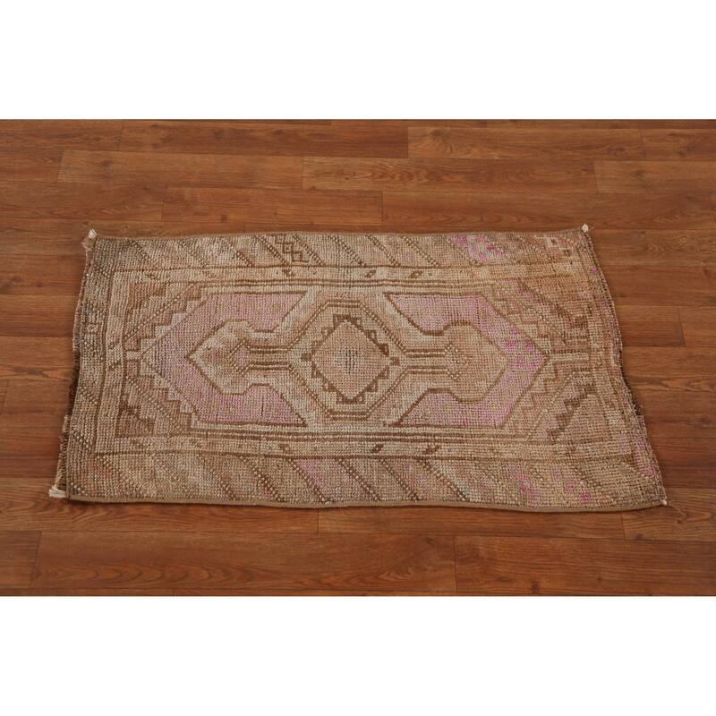Hand Knotted Oriental 100% Wool Carpet Transitional Geometric Purples Anatolian Area Rug - 2' 11'' X 1' 9''
