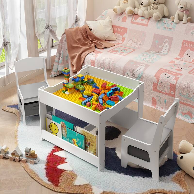 4 in 1 Kids Activity Table and Chair Set with Removable Tabletop Storage, Toddler Craft Table and Chairs