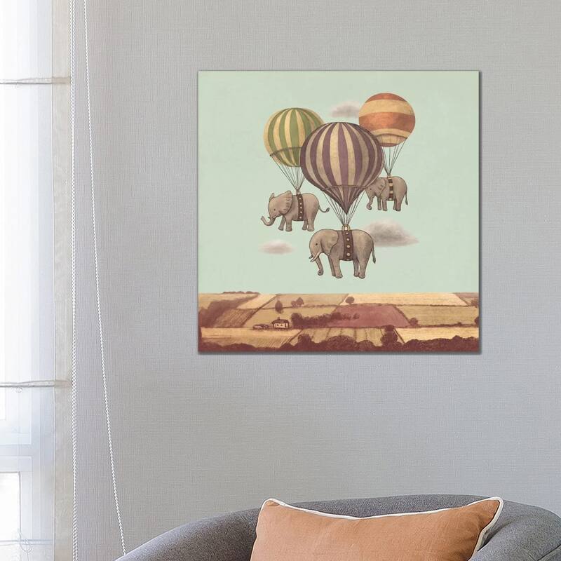 iCanvas "Flight Of The Elephants Mint Square" by Terry Fan Canvas Print - 26x26x1.5