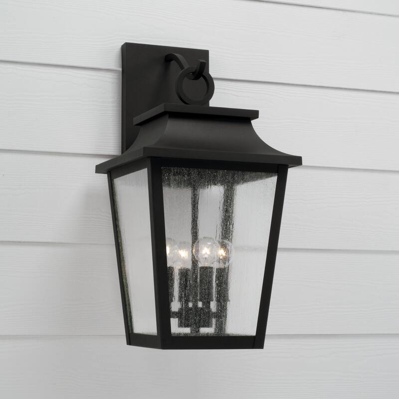 13"W x 24"H 4-Light Outdoor Tapered Wall Lantern in Oiled Bronze with Ripple Glass