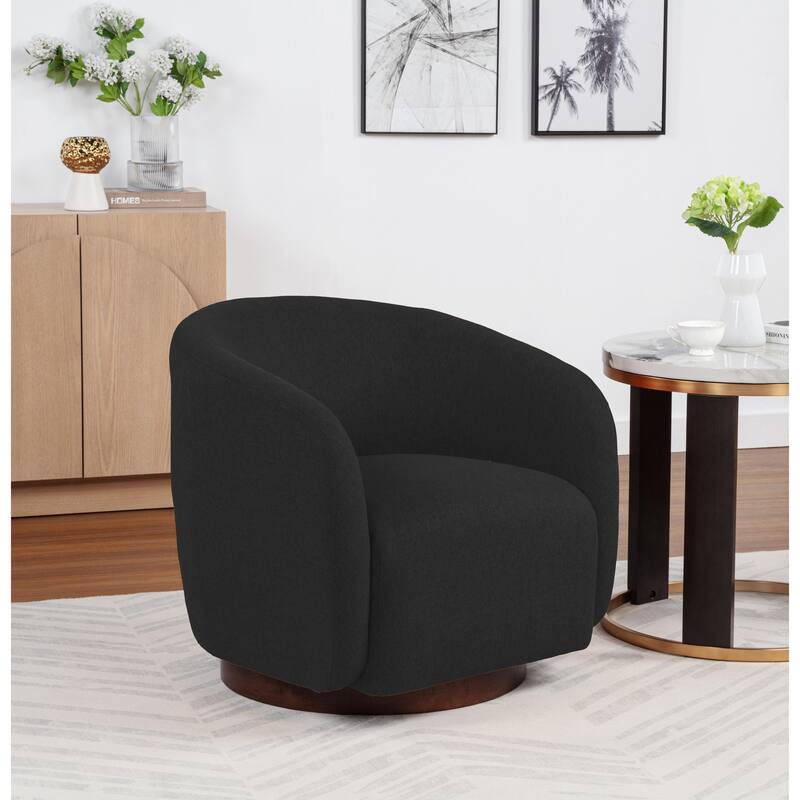 SEYNAR Modern Glam Boucle Fabric Round 360 Degree Swivel Barrel Chair - Grey