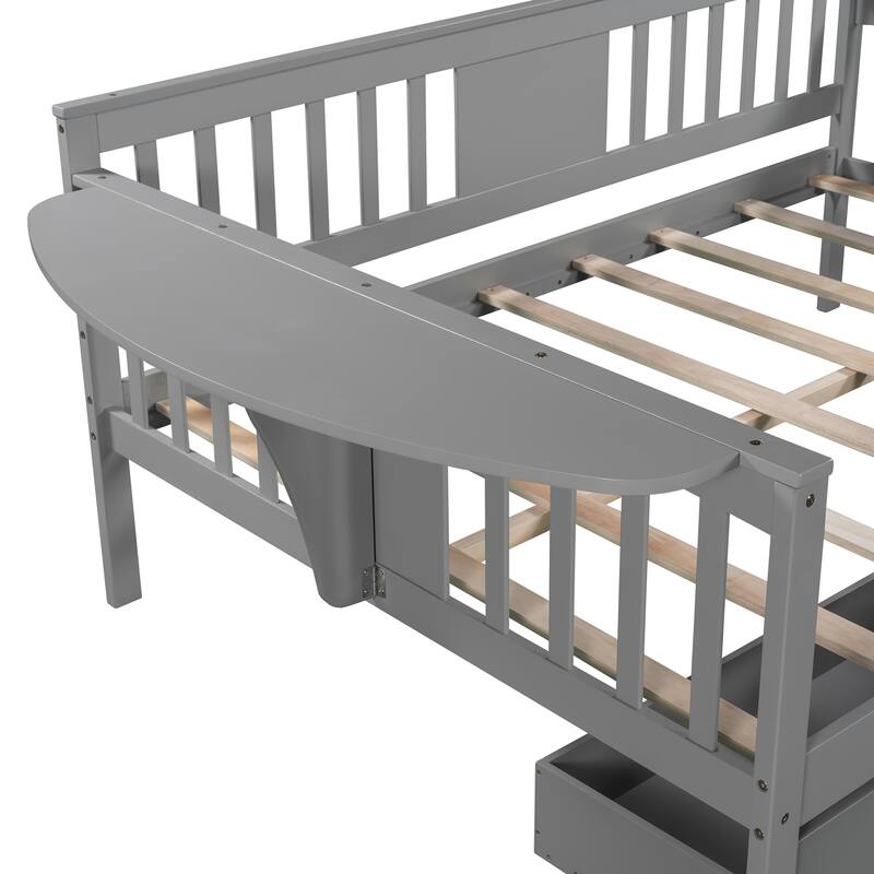 Full-size Daybed Sofa Bed with Two Drawers, Handrails, and Wood Slat Support