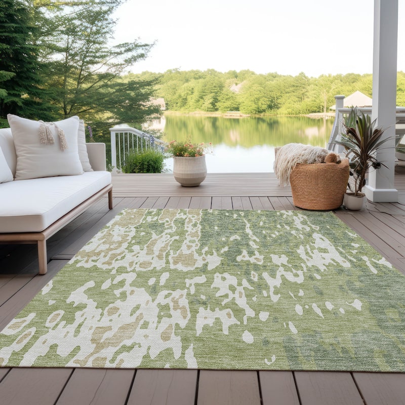 Machine Washable Indoor/ Outdoor Abstract Contemporary Chantille Rug