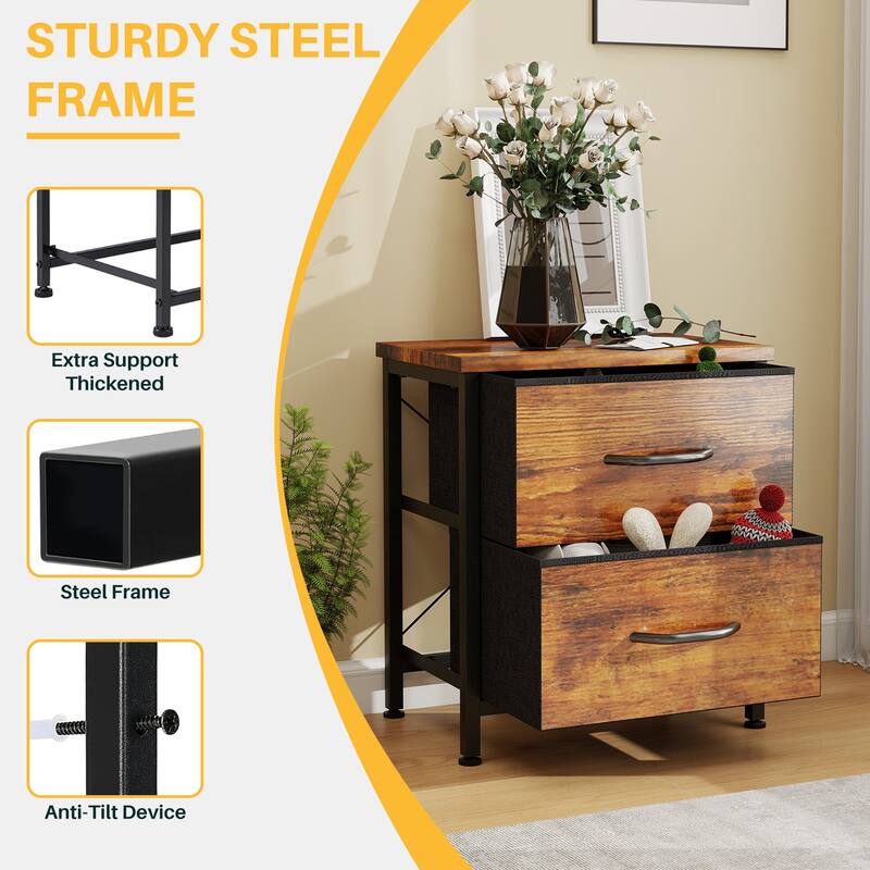 2-Fabric Drawer Nightstand Small Dresser Bedroom End Table for Closet, Entryway (2 Pack)