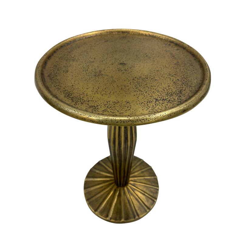 17 Inch Side End Drink Table, Fancy Fluted Base, Round Top Antique Brass