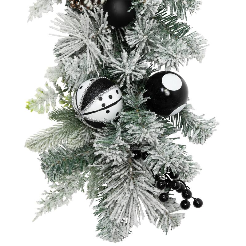 Flocked Pine with Harlequin Ornaments and Bows Artificial Christmas Garland - 6' x 8" - Unlit