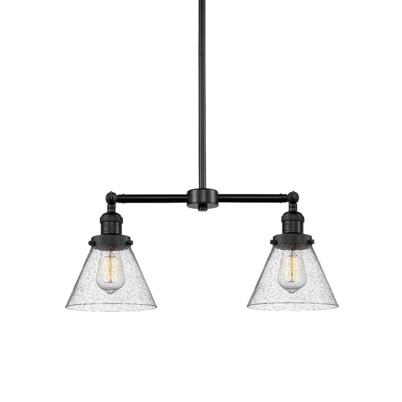 Innovations Lighting Large Cone 2 Light 21" Wide Linear Chandelier - Matte Black / Seedy