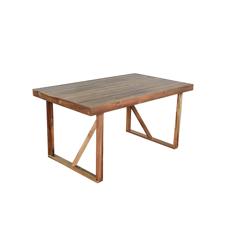 6 Piece Patio Furniture Set, Acacia Wood Outdoor Dining Table and Chairs Set with Rectangular Table, 4 Chairs and Bench