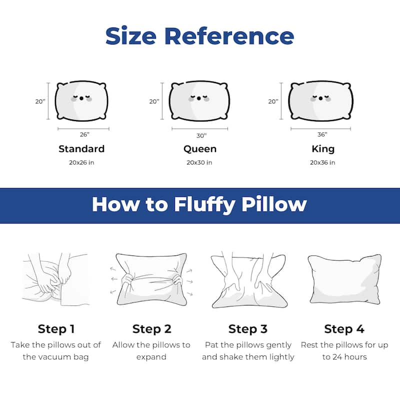 Set of 2 Goose Feather Medium-Firm Bed Pillows for Side & Back Sleepers with Quilted Cover - White
