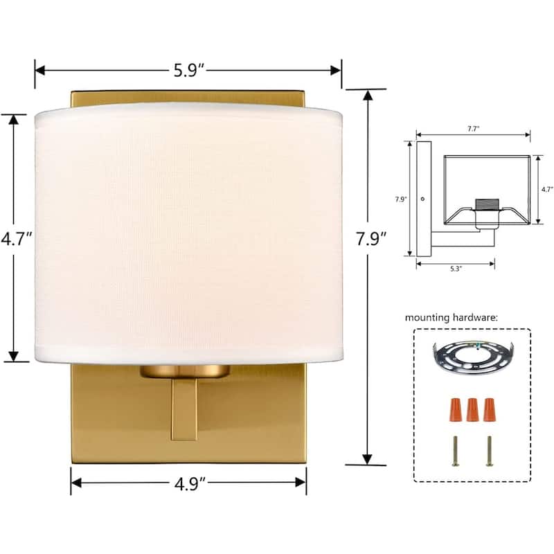 2 pack brass gold wall sconces industrial wall lamp with fabric shade