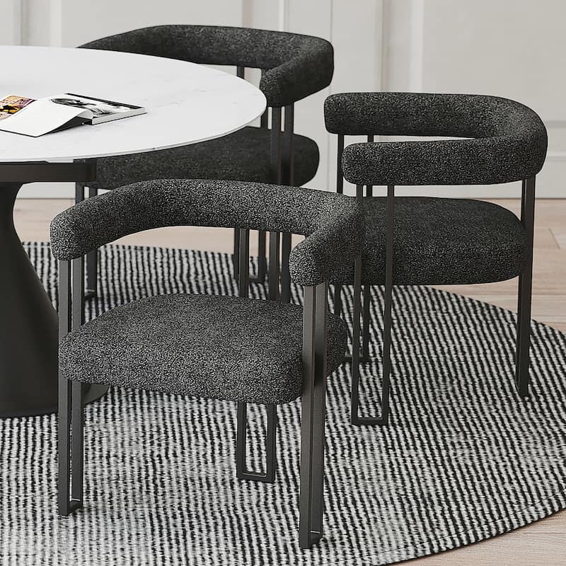 Contemporary Boucle Fabric Dining Chair, Set of 2