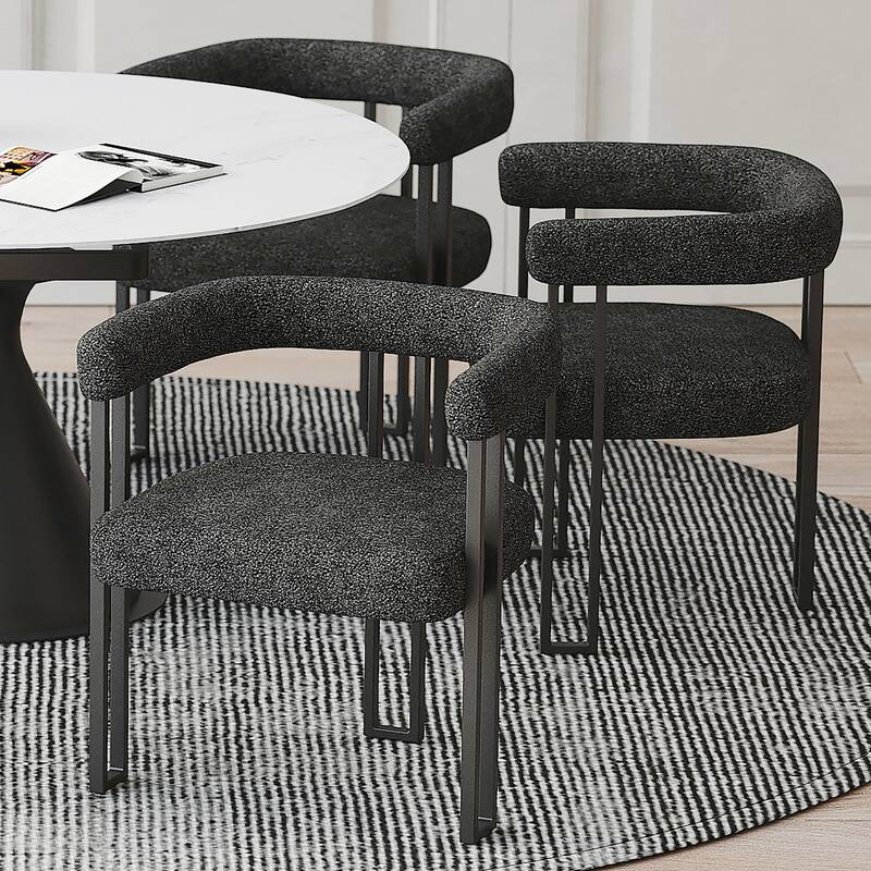 Contemporary Boucle Fabric Dining Chair, Set of 4
