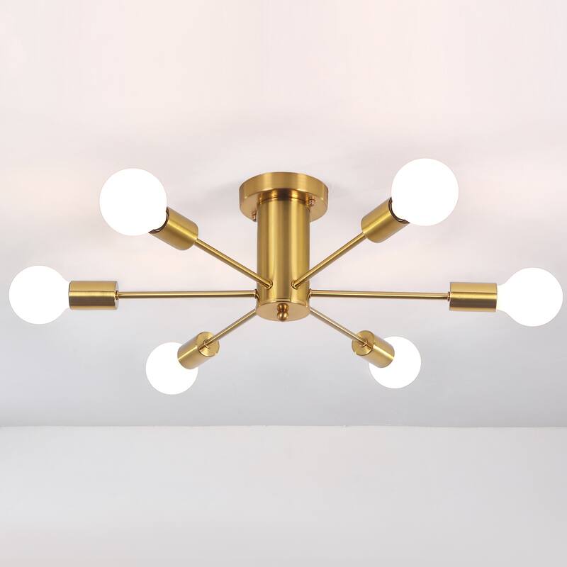 6-Light Mid Century Semi Flush Mount Chandelier for Dining Room