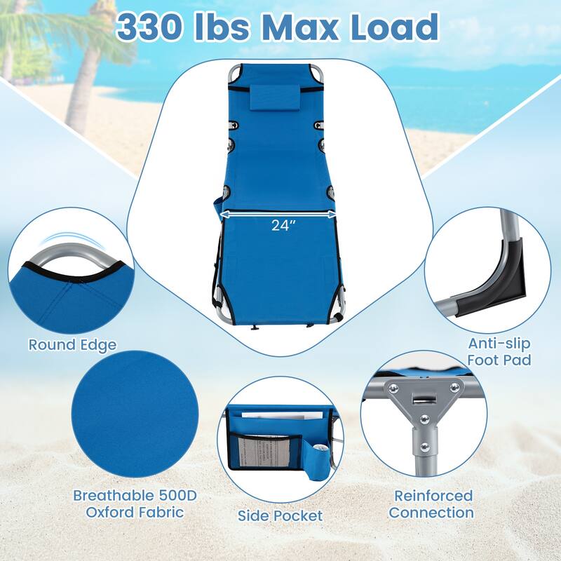 Gymax Tanning Chair w/ Face Arm Holes 4-Level Backrest & Head Pillow