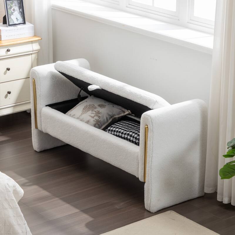 Velvet or Teddy Fabric Bedroom Storage Bench, Living Room Shoe Bench