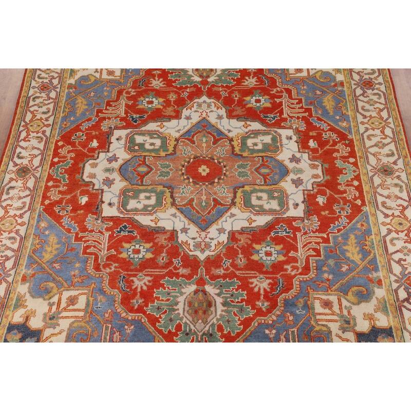 Geometric Heriz Serapi Oriental Area Rug Handmade Wool Carpet - 8'9" X 11'7"
