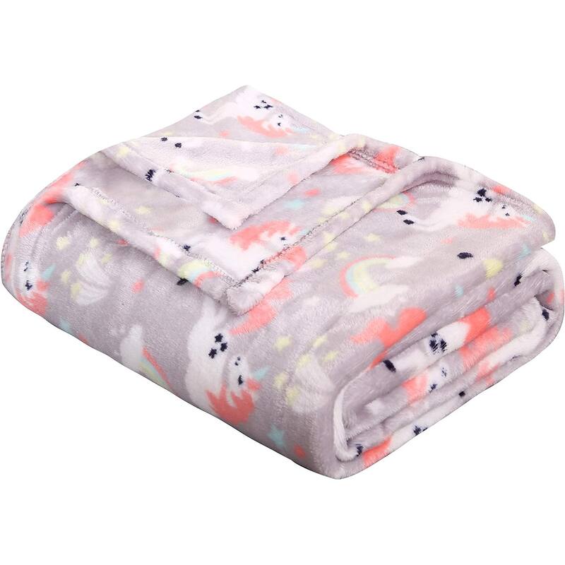 Decor&More Boy's and Girl's Set of 2 Plush Fleece Throw Blanket (50" x 60") - Dinos and Unicorns