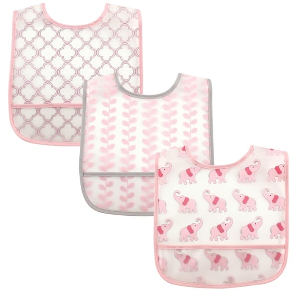 slide 1 of 1, Luvable Friends Baby Girl Waterproof PEVA Bibs 3pk, Girl Elephant, One Size - Girl Elephant - One Size One Size - Girl Elephant