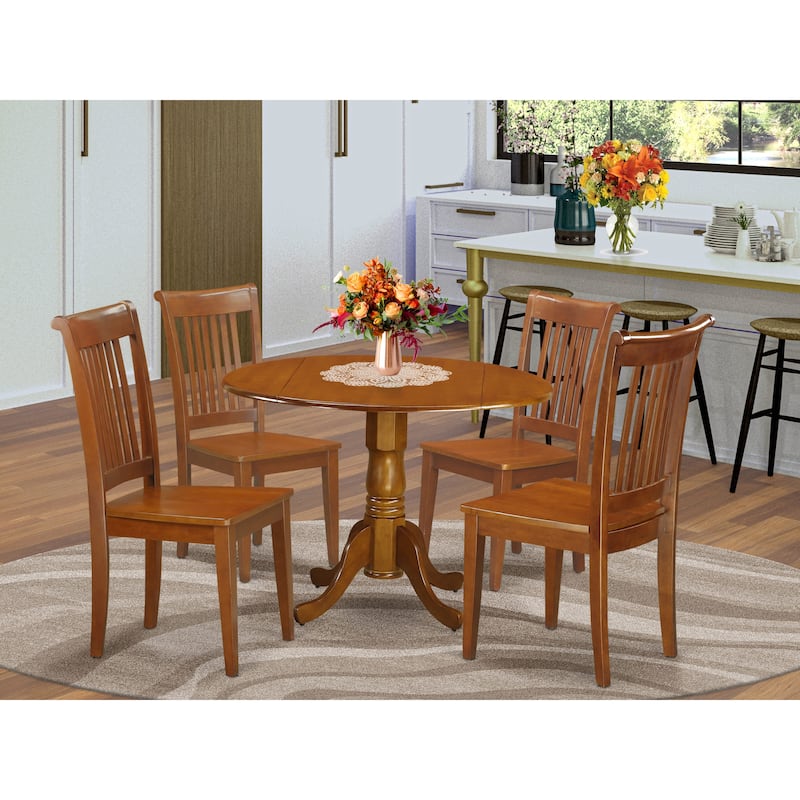 East West Furniture 5 Piece Kitchen Table Set- A Round Dining Table and 4 Dining Room Chairs, Saddle Brown(Seats Option)