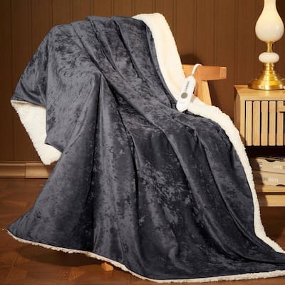 Grey Electric Heated Throw Blanket with 4 Heat Levels, Machine Washable
