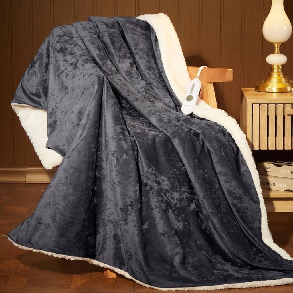 Grey Electric Heated Throw Blanket with 4 Heat Levels, Machine Washable
