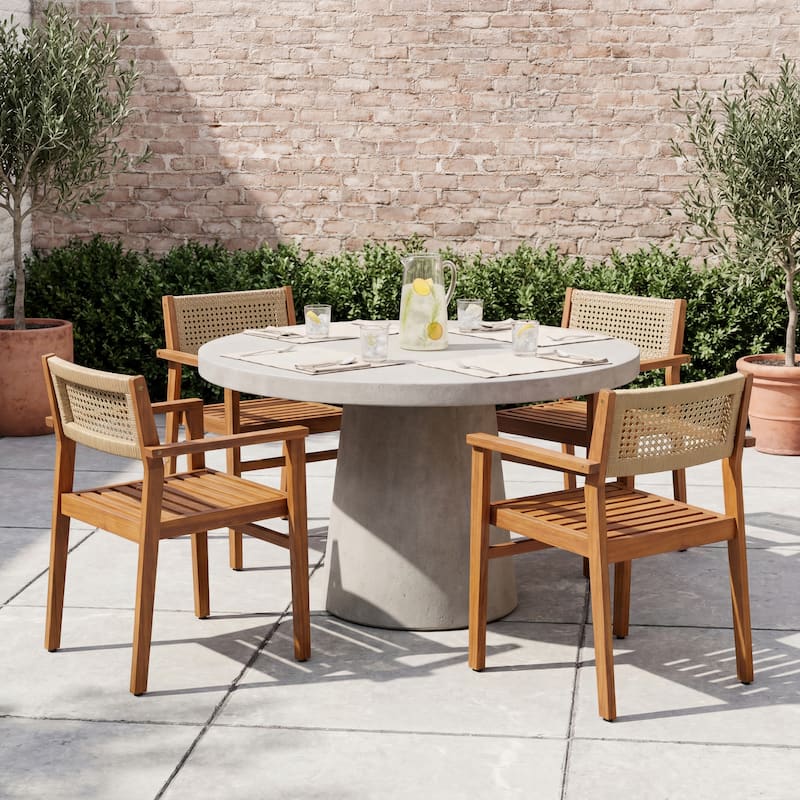 Christopher Knight Home - Modern Outdoor & Indoor Acacia Wood Dining Chairs Set with Wicker Backrest and Armrests - Set of 4-Teak Finish+Brown Wicker