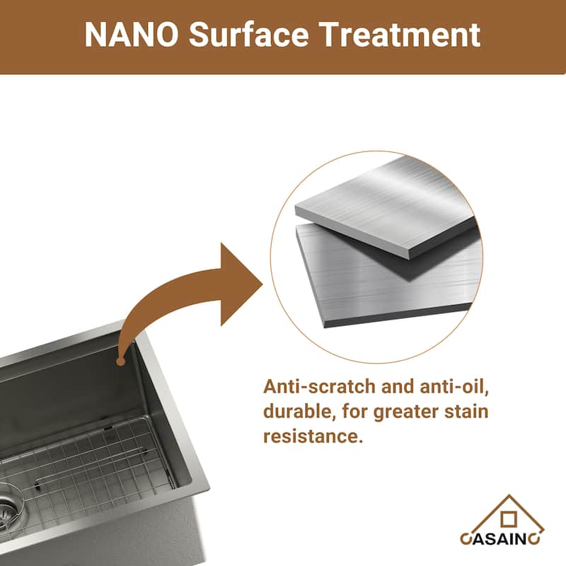 Undermount Single Bowl Nano Brushed Stainless Steel Workstation Kitchen Sink with Pull-Down Kitchen Faucet and Accessories