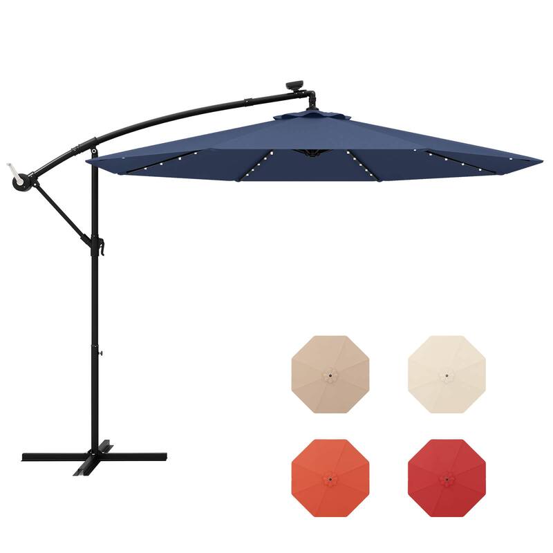Gymax 10 Ft Solar LED 40 Lights Offset Umbrella Crank Cross Base Patio