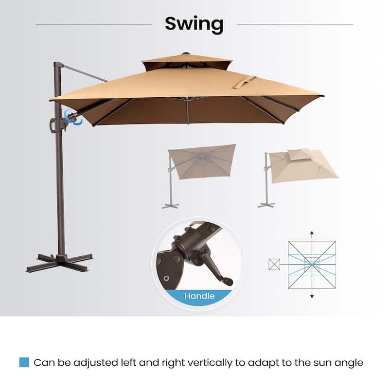 13 x 10 FT Outdoor Patio Cantilever LED Lighted Double Vented Umbrella with Base
