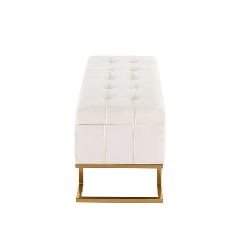 Silver Orchid Crossgar Velvet Storage Bench with Flip-Top Lid