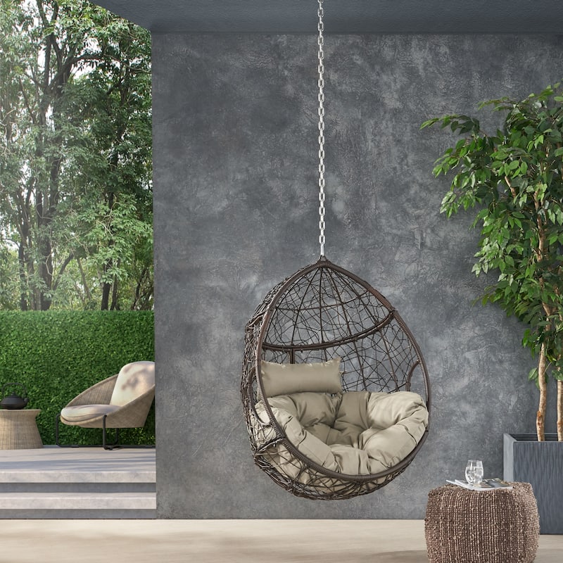 Roomfitters Modern Hanging Egg Chair, Wicker Rattan Swing with Soft Cushions and 8FT Chain, for Indoor Outdoor Use