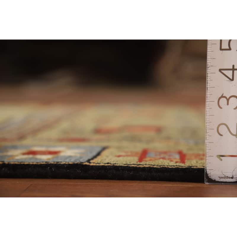 Hand Knotted Oriental 100% Wool Carpet Traditional Tribal Green Heriz (serapi) Runner Rug - 9' 11'' X 4' 1''