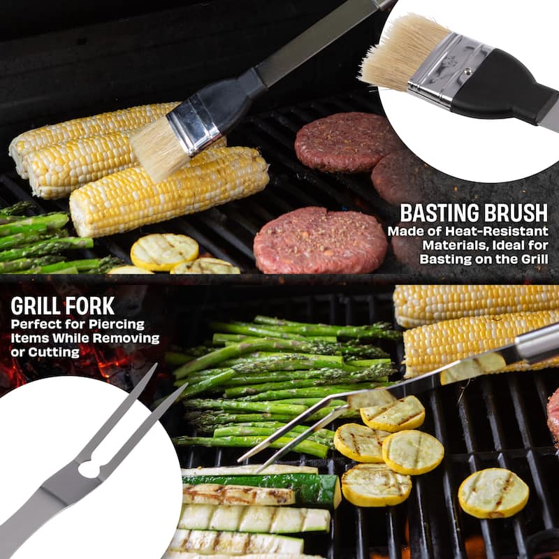 BBQ Grill Accessories Kit - 19-Piece Stainless-Steel Grilling Tools Set with Carrying Case by Chef Buddy