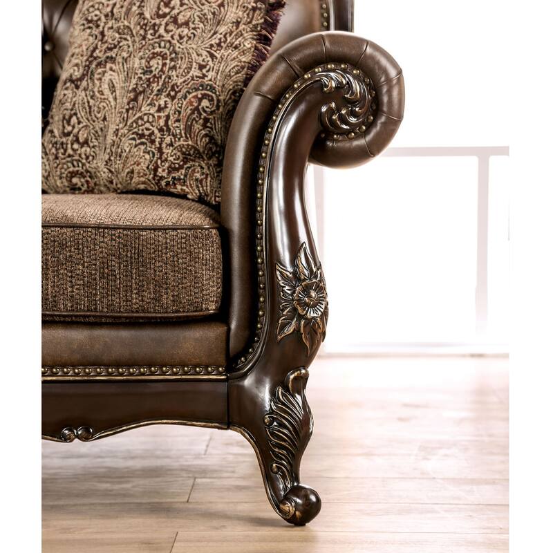 Furniture of America Beatrice Traditional 2-Piece Formal Brown Tufted Sofa Set