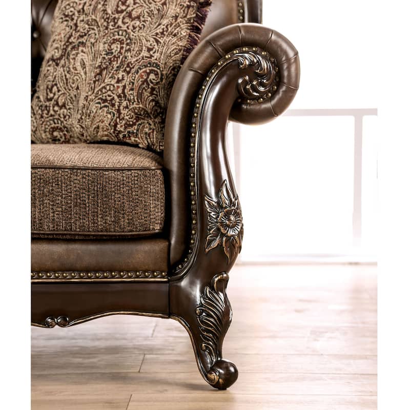 Furniture of America Beatrice Traditional 3-Piece Formal Brown Tufted Sofa Set