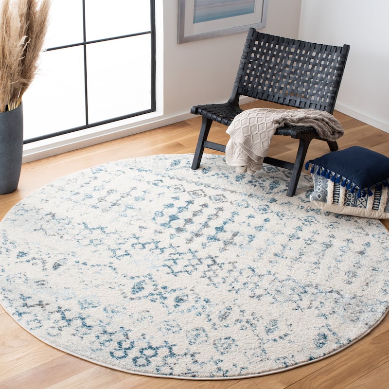 SAFAVIEH Tulum Cordie Boho Moroccan Distressed Rug - 6'7" Round - Ivory/Turquoise