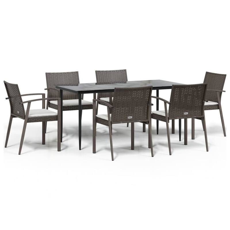 vidaXL Patio Dining Set Table and Chair with Cushions Poly Rattan and Steel