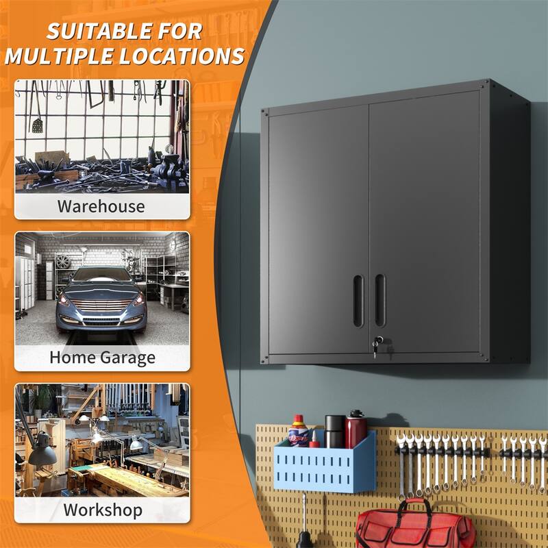 Wall-Mounted Tool Storage Cabinet w/Locking Door 1 adjustable Shelf