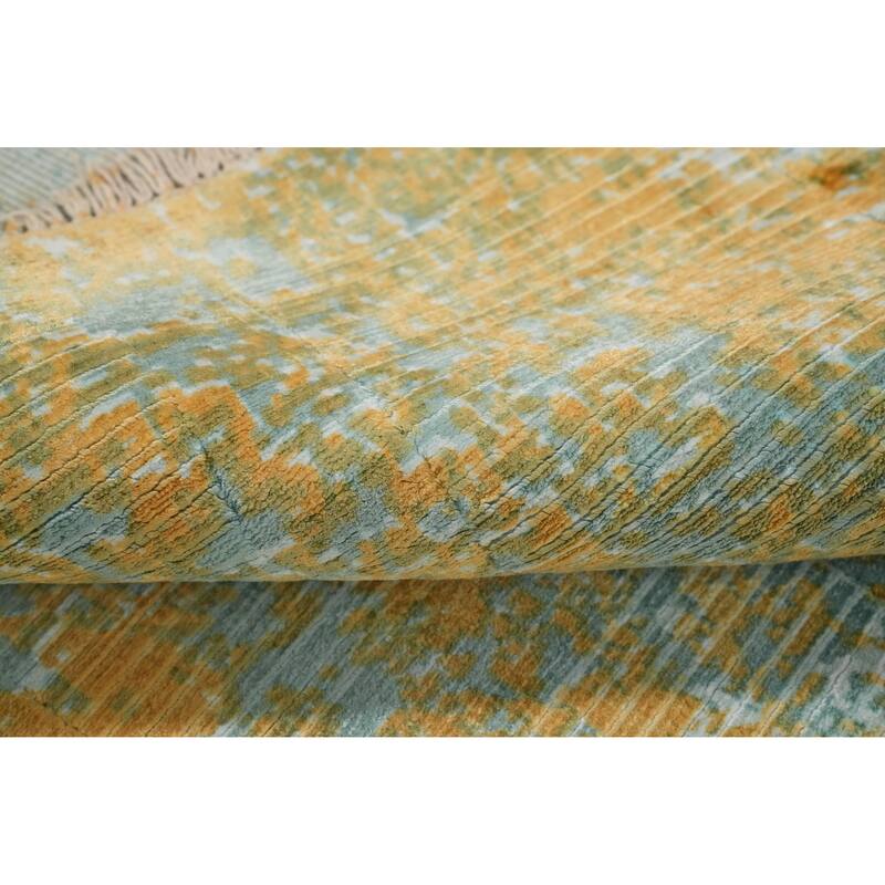 Hand Knotted Oriental Viscose Silk Carpet Modern All-Over Multi-Colored Abstract Area Rug - 5' 9'' X 4' 0''