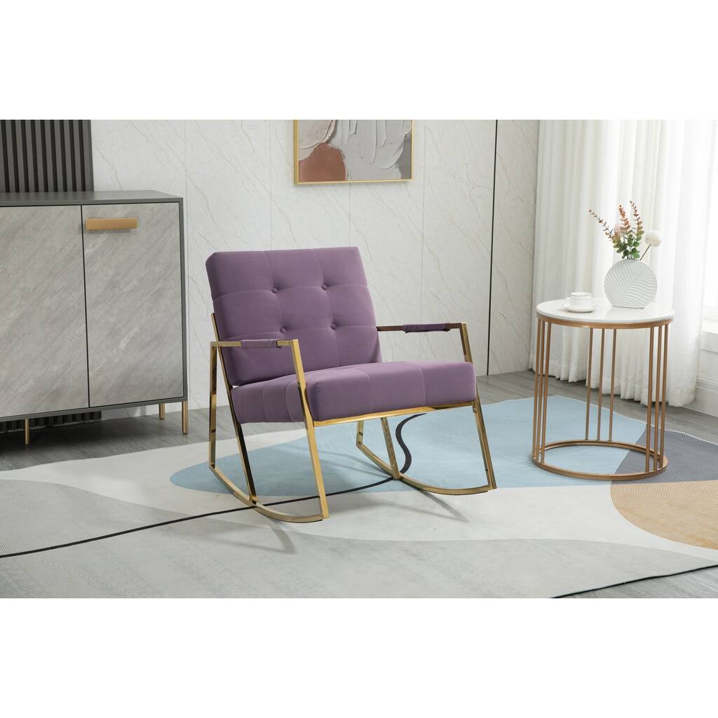 Elegant Accent Chair Leisure Rocking Chair Velvet Ergonomic Chair with Stainless Steel Feet
