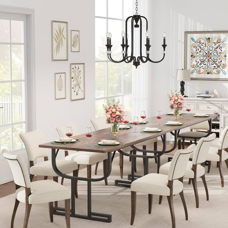 70.9 Inch Dining Table, Farmhouse Kitchen Table for 6~8 People, Kitchen & Dining Room Tables with Heavy Duty Metal Frame - black