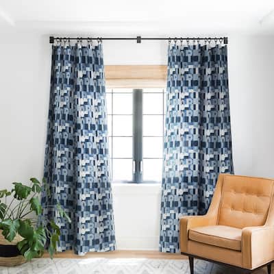 1-piece Blackout Geometric Patchwork Blue Made-to-Order Curtain Panel