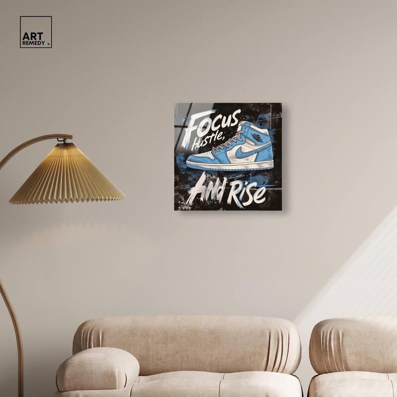 Hustle and Rise Sneaker Acrylic by Art Remedy, Ready to Hang