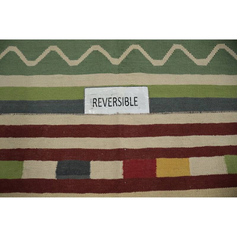 Hand Woven Oriental 100% Wool Carpet Southwestern Tribal Green Kilim Area Rug - 13' 3'' X 9' 9''